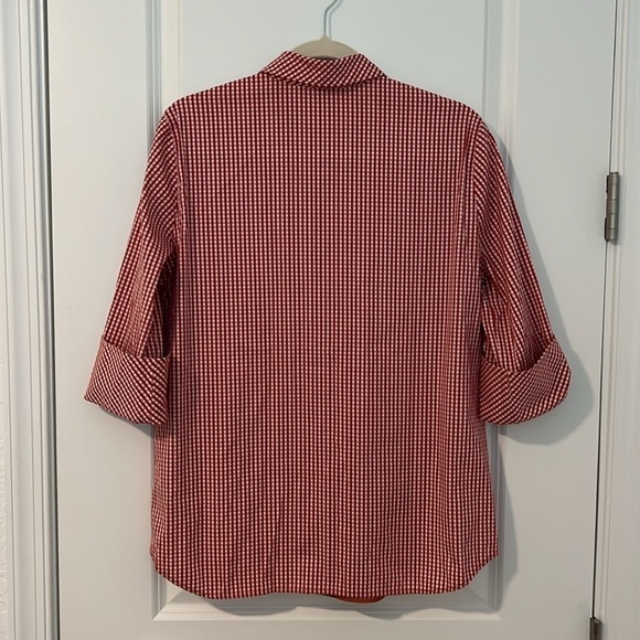 Lafayette 148 New York Paget Red White Gingham Cotton Button Down Shirt Size M - Picture 4 of 13